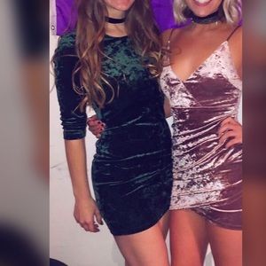 Emerald green velvet dress